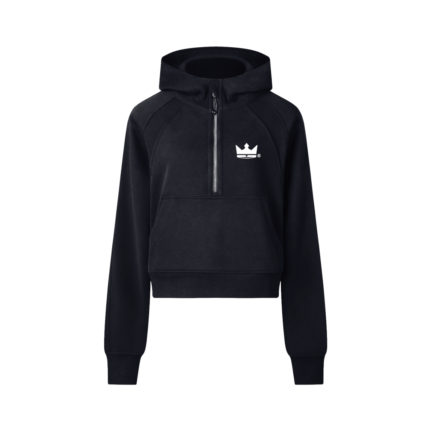 Ladies Cropped Half-Zip Hoodie (Black & Coffee)