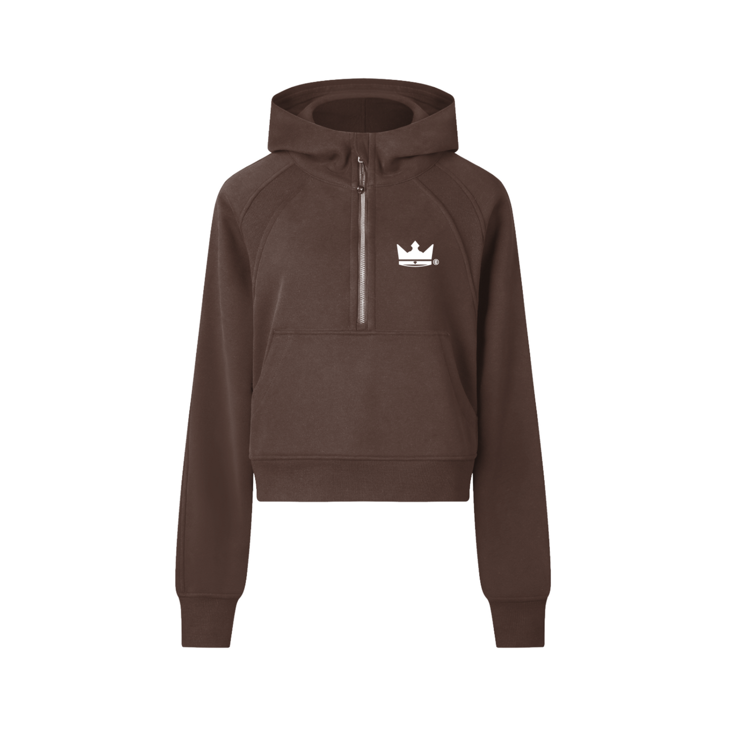 Ladies Cropped Half-Zip Hoodie (Black & Coffee)